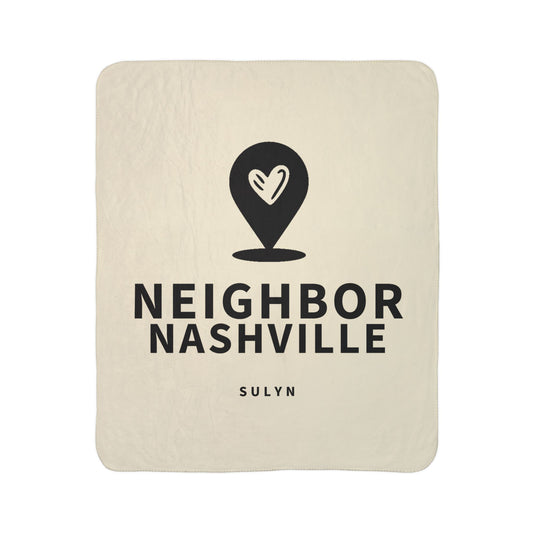 Neighbor Nashville Sherpa Blanket — Cozy Fleece Throw with Heart Mappin